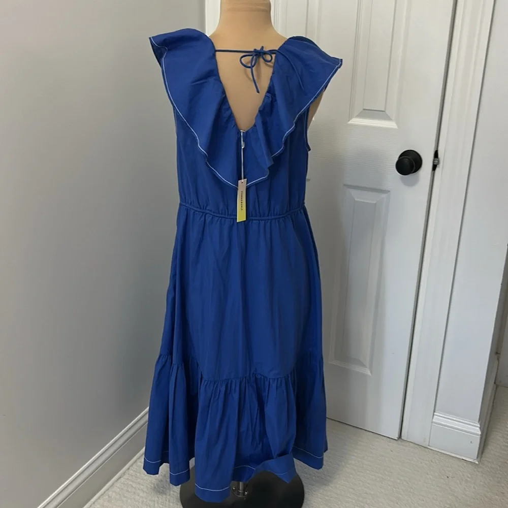 Summersalt Coastal Poplin Ruffle Neck Midi/Maxi Dress Blue - Picture 4 of 11